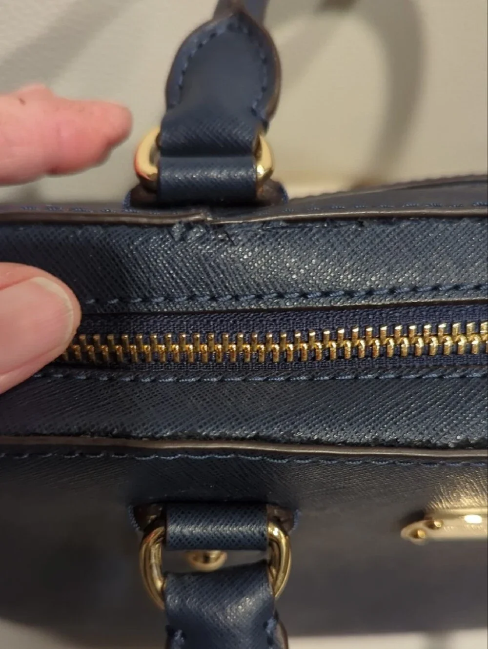 Michael Kors Navy Saffiano Satchel with Gold Hardware Has Callouts** - Picture 5 of 9
